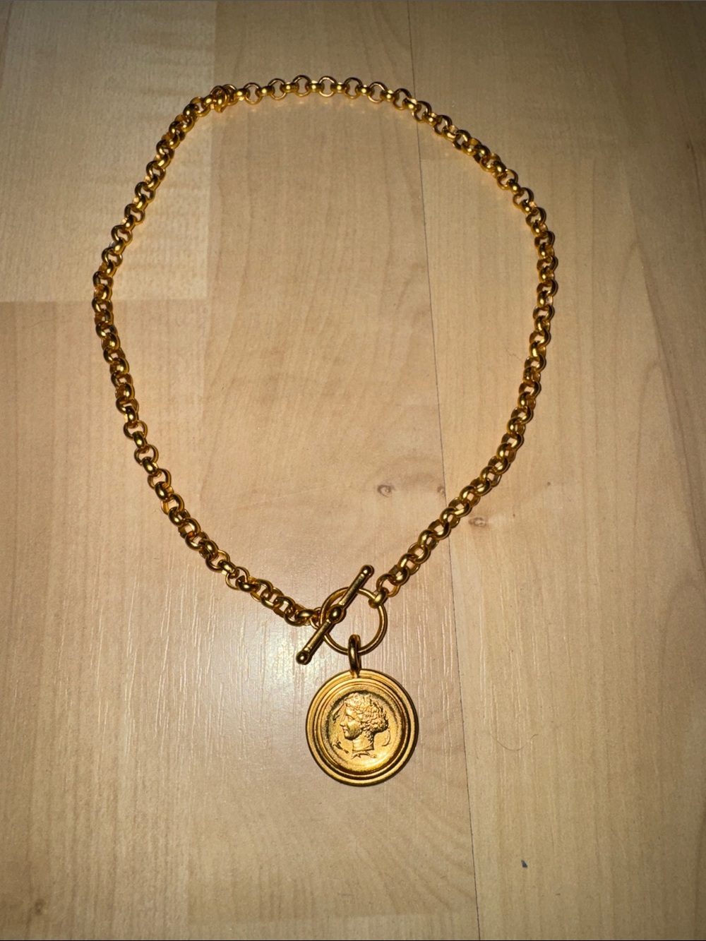 Gold Coin Pendant Toggle Necklace for Women